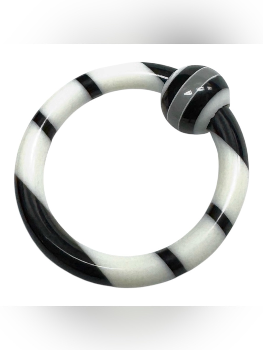 12g 1/2" Acrylic Captive Bead Ring 1pc - Black & White Striped Piercing Jewelry